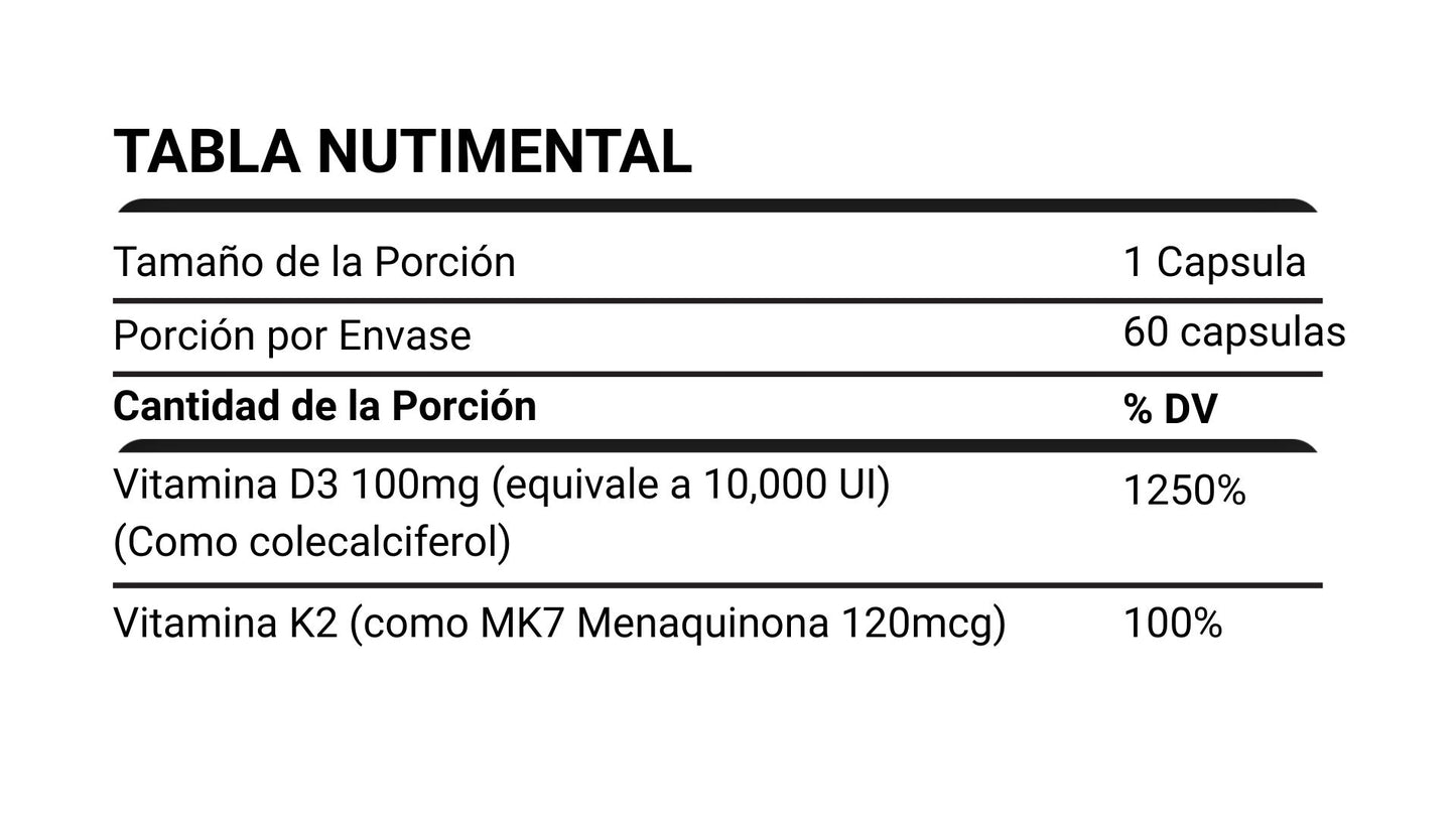 Vitamina D3 + K2 | Huesos fuertes e inmunidad total